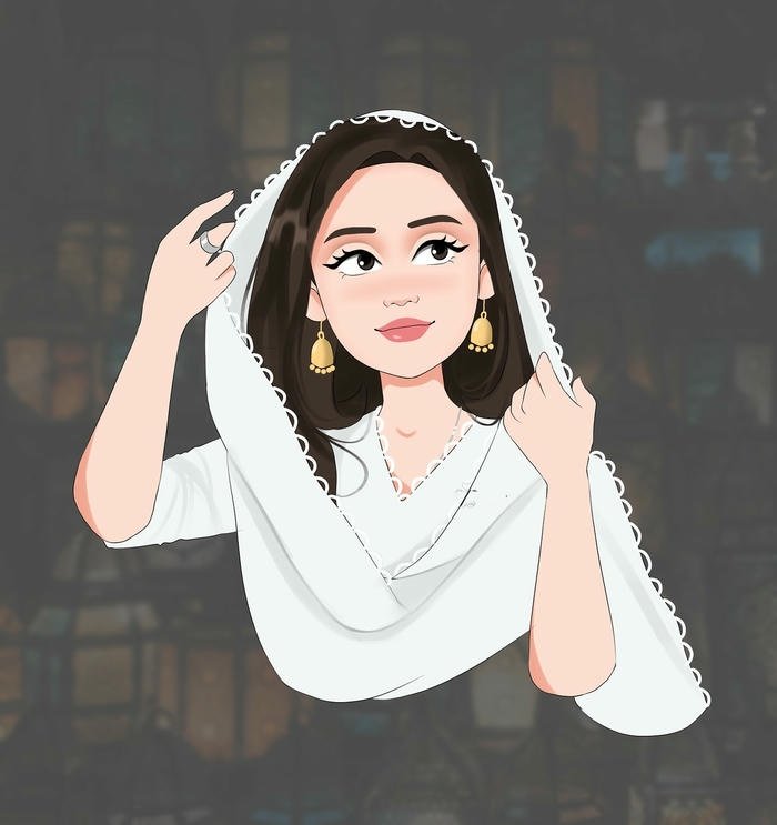 cartoon girl mirror selfie