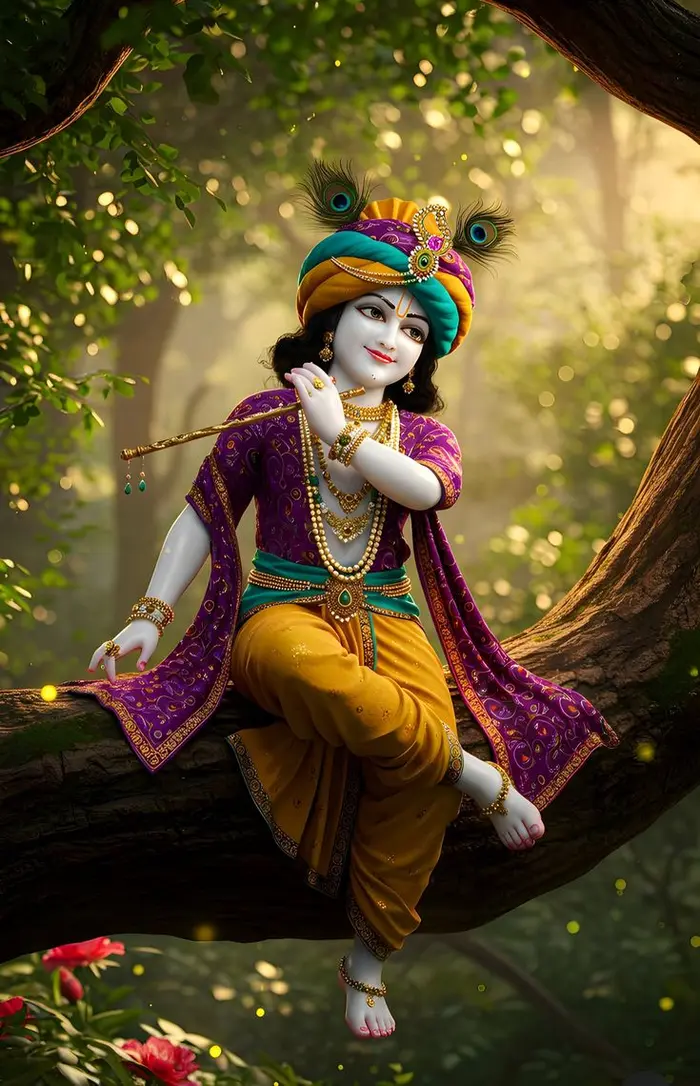 beautiful lord krishna 3d images statue with traditional decoration