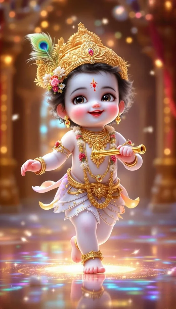 blessed lord krishna 3d images photo holding sacred symbols