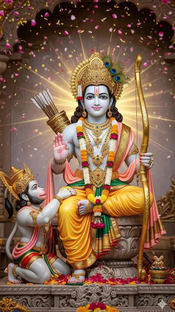 blessed lord ram image painting during morning prayer