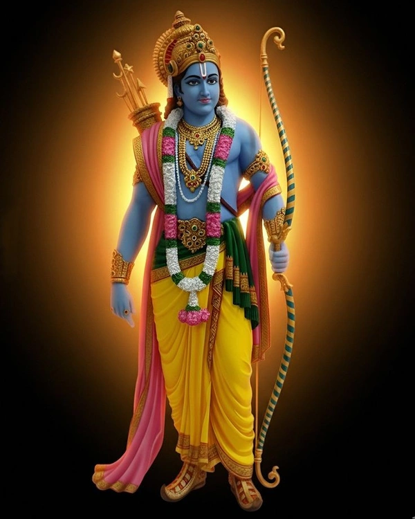 colorful lord ram image art with golden aura