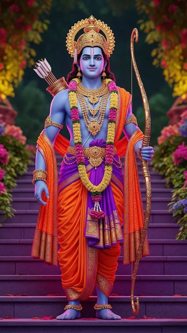 colorful lord ram image statue with glowing background