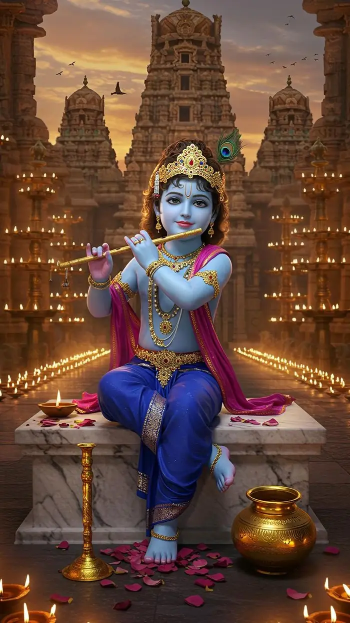 divine lord krishna 3d images photo in peaceful atmosphere