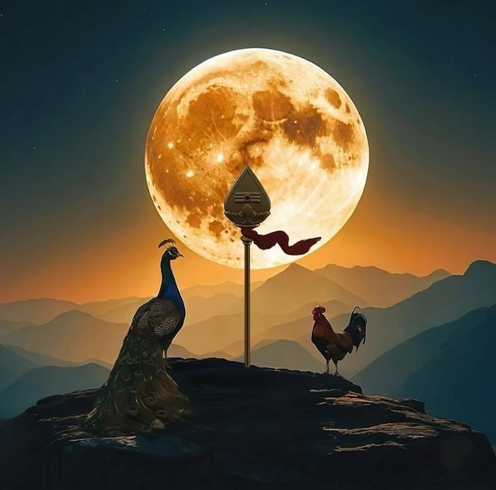 holy lord murugan vel 3d images art with floral garlands