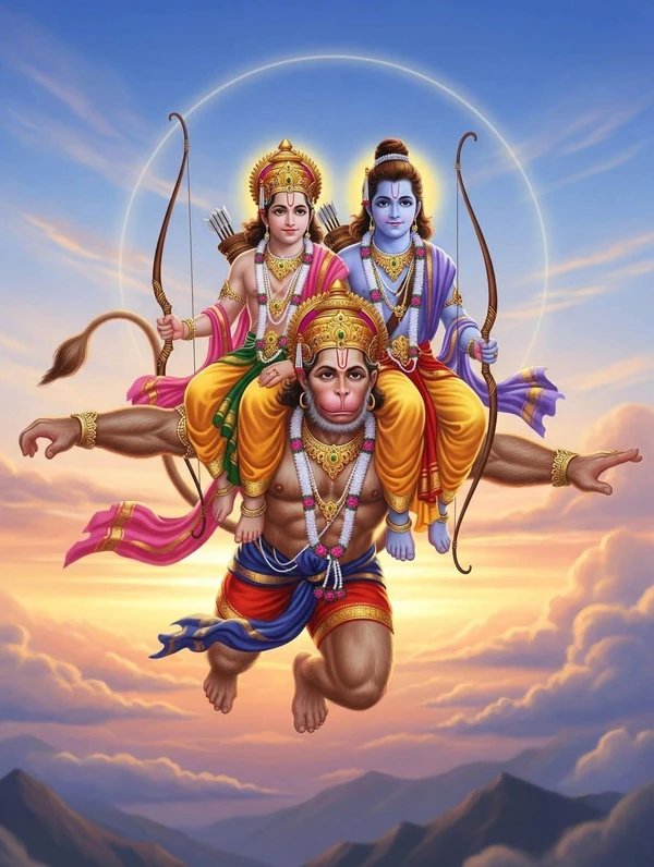 holy lord ram image scene with floral garlands