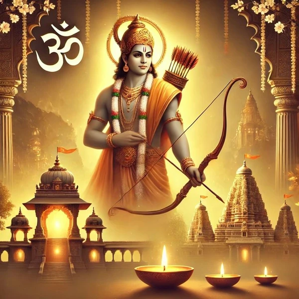 holy lord ram image statue with floral garlands