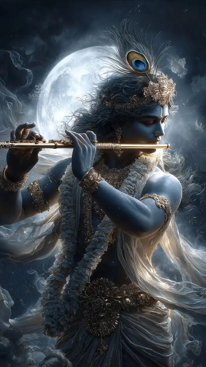 sacred lord krishna 3d images idol inside ancient shrine