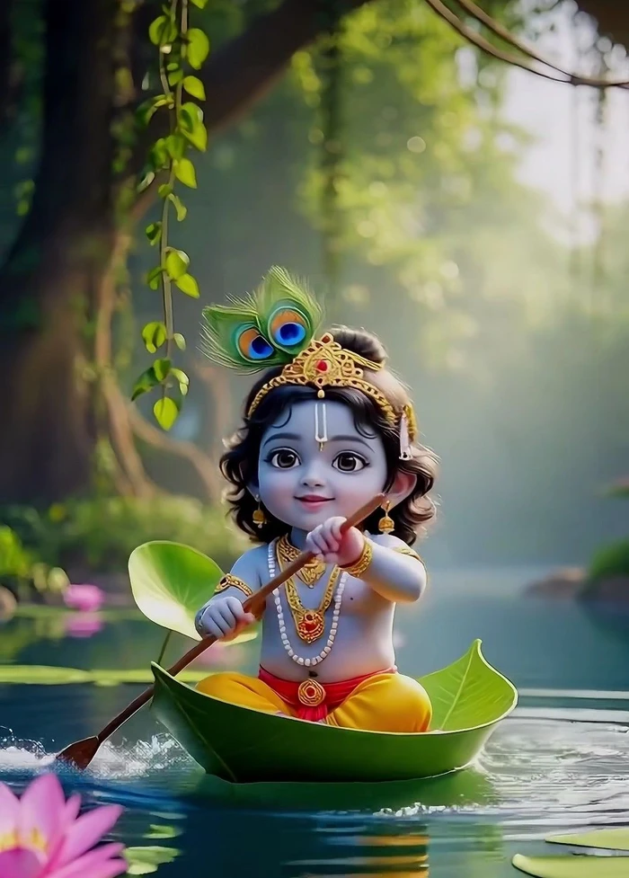 sacred lord krishna 3d images photo with floral garlands