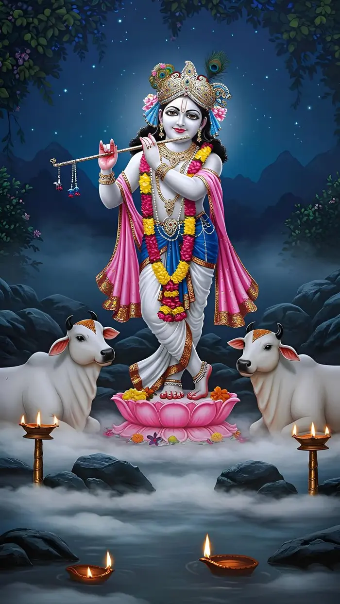 serene lord krishna 3d images art with calm expression