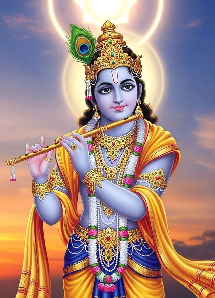 serene lord krishna 3d images idol holding sacred symbols