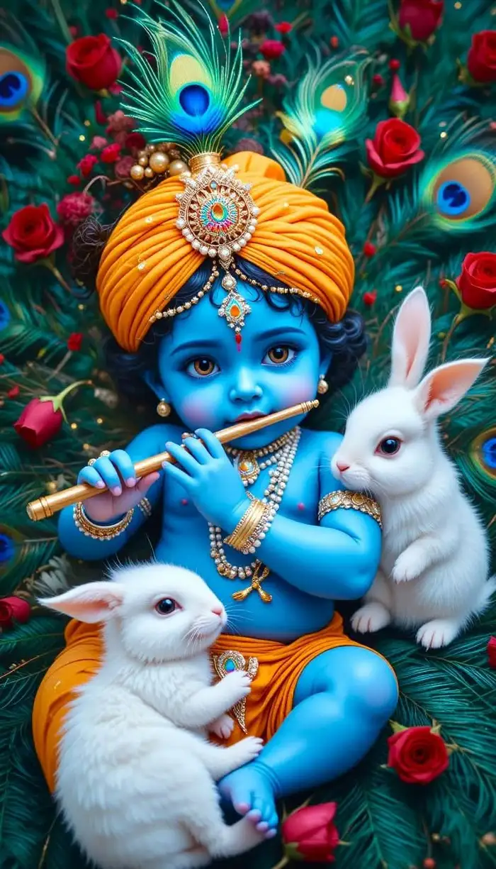 serene lord krishna 3d images painting near the holy river