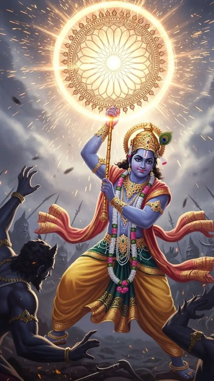 serene lord krishna 3d images painting under soft sunlight