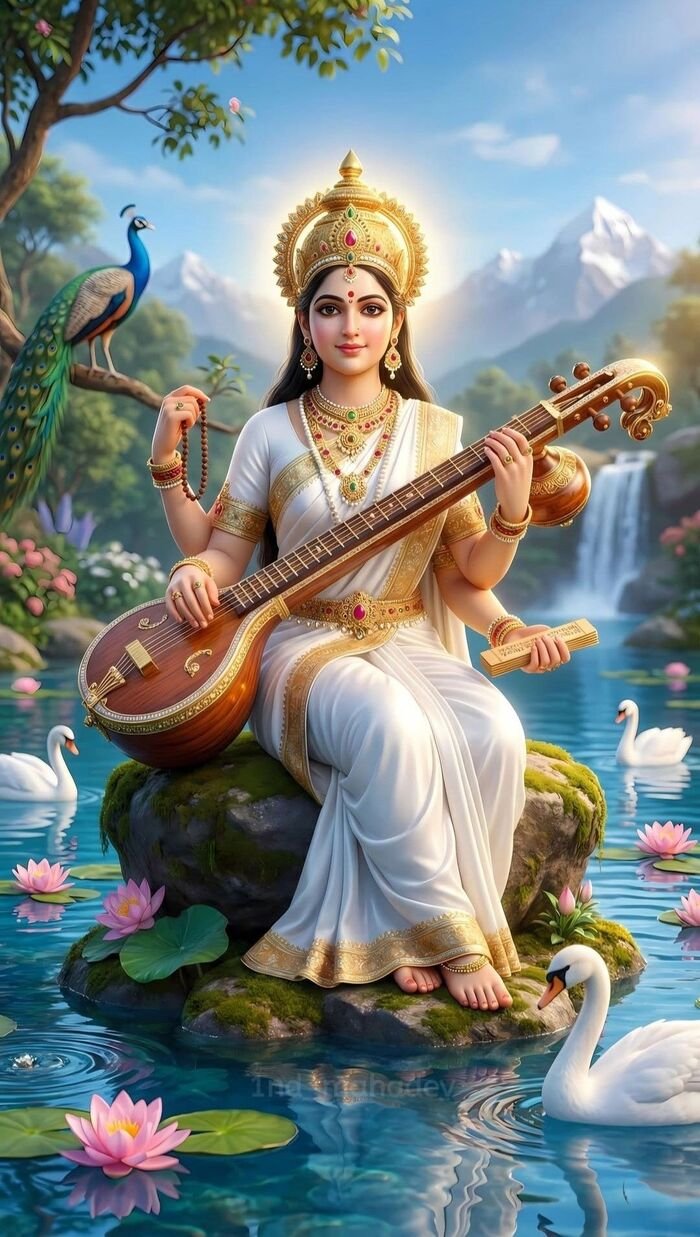 lord saraswati images colorful background