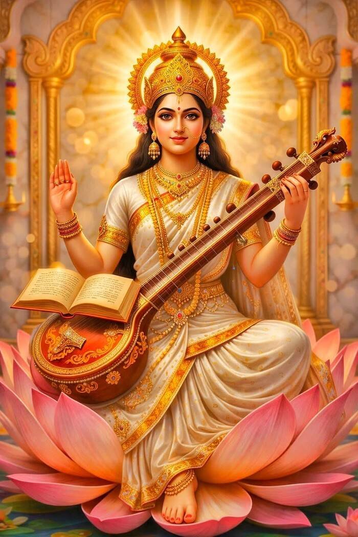 lord saraswati images soft pastel colors