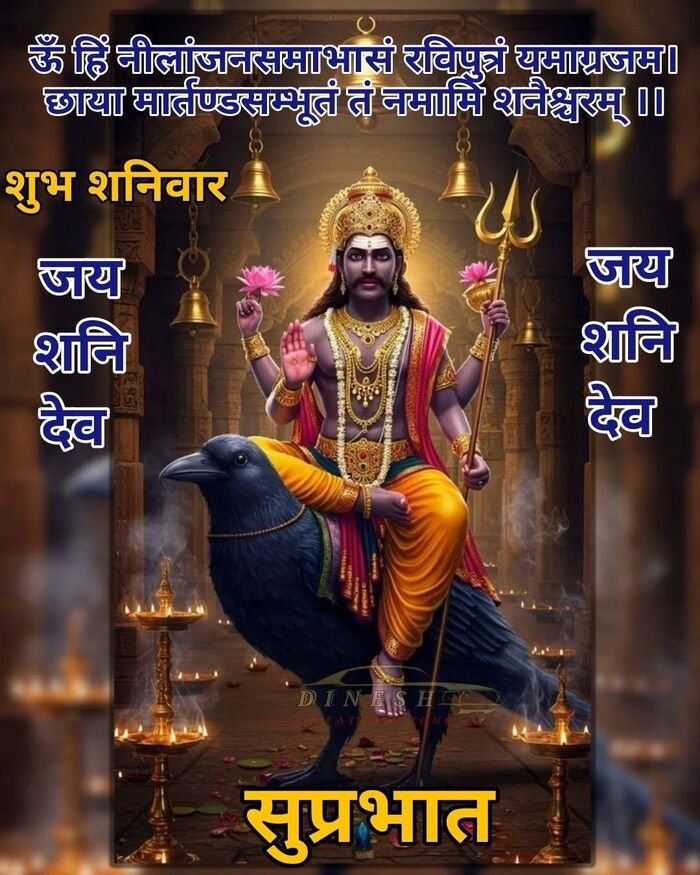 shani dev good morning image glowing text style