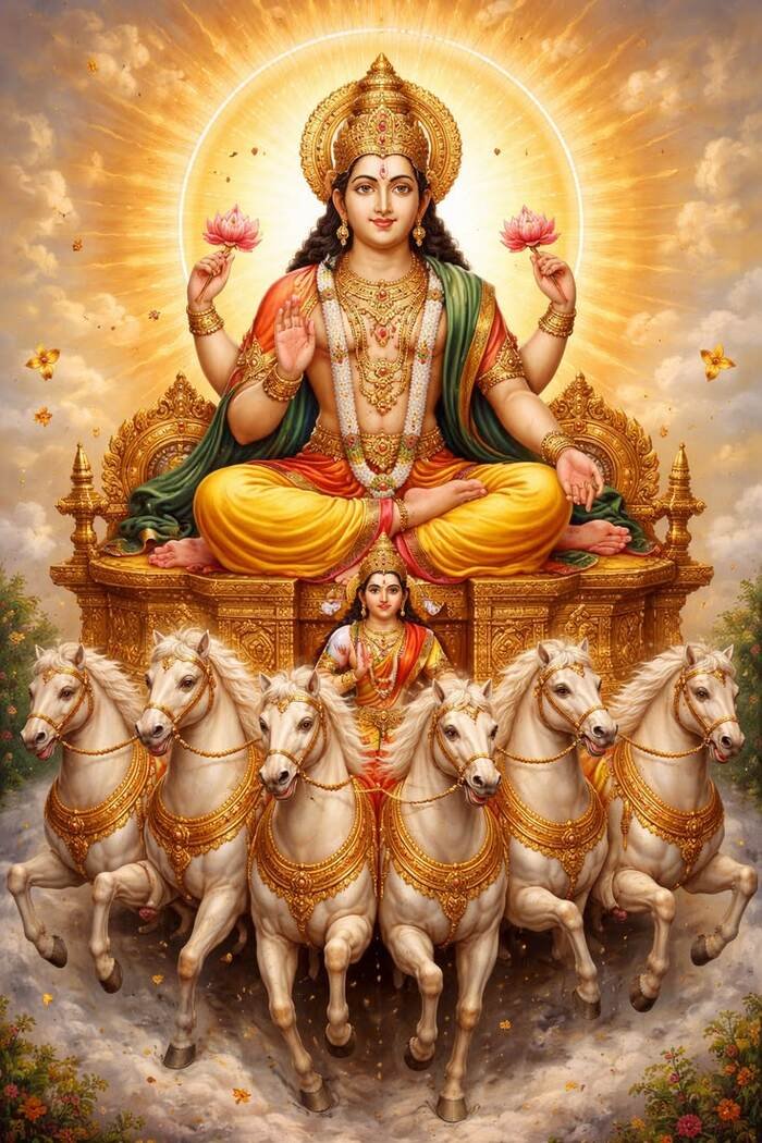 sun god images standing on lotus