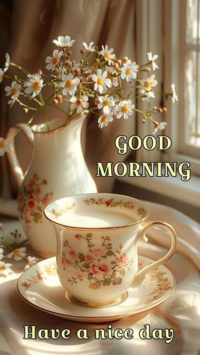 tea good morning images with flowers